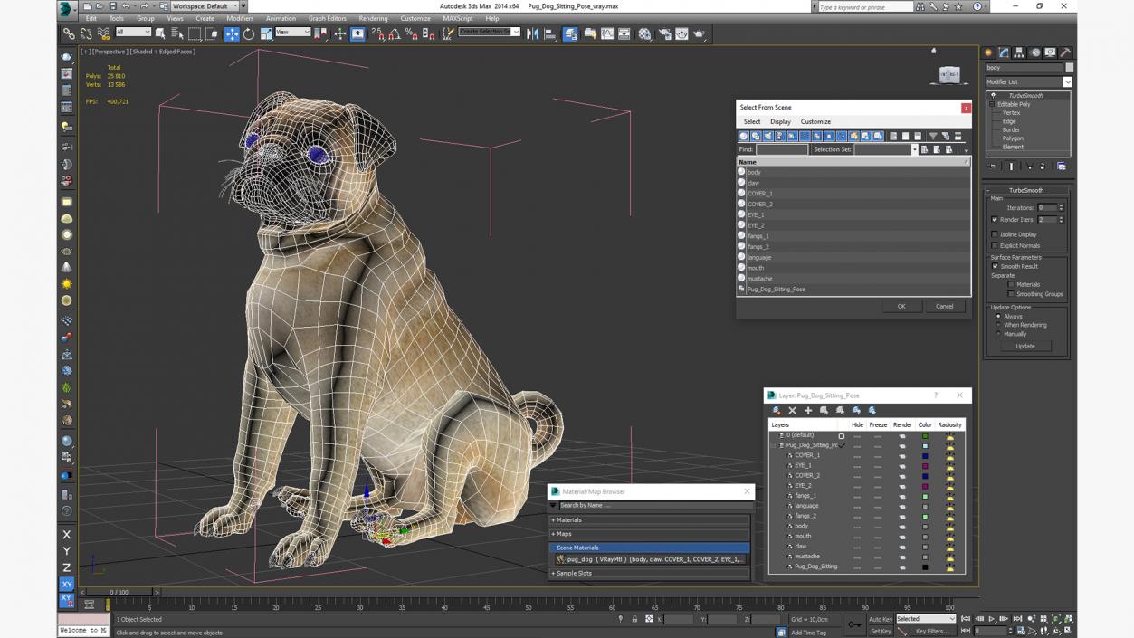 3D model Pug Dog Sitting Pose