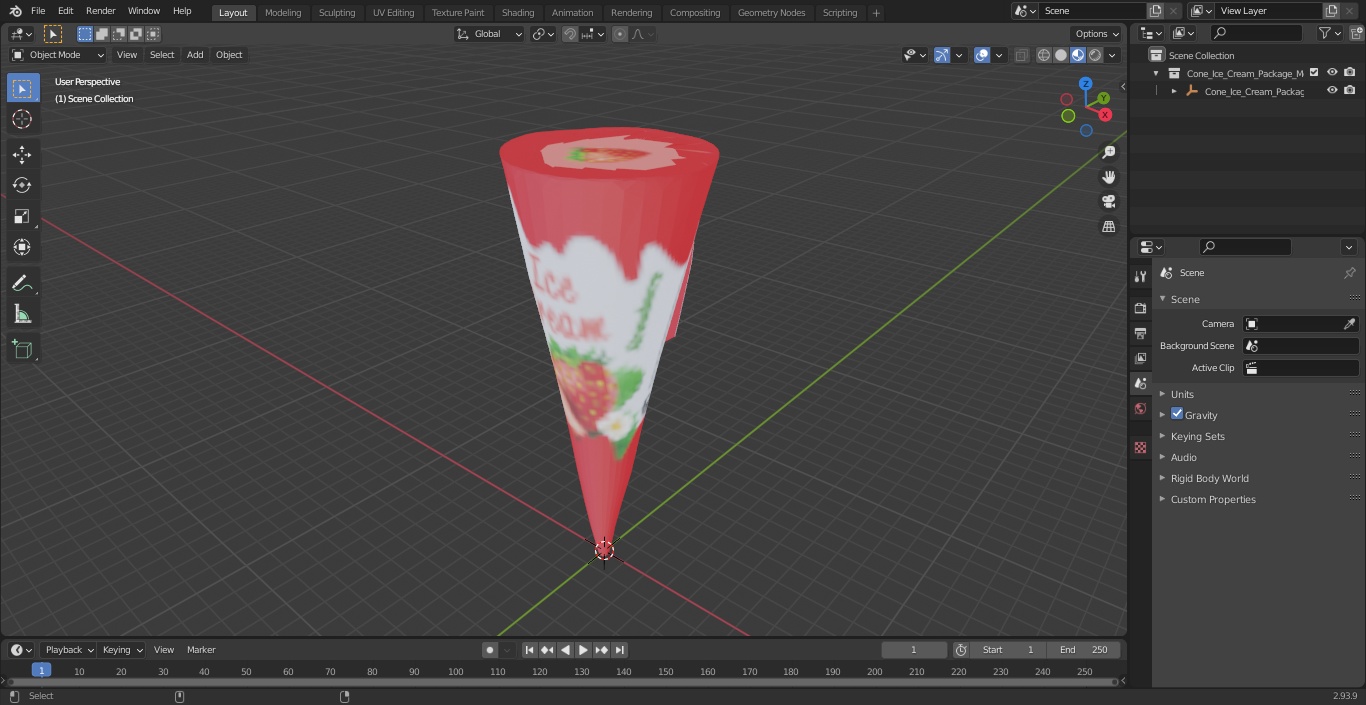 3D model Cone Ice Cream Package Mockup Strawberry