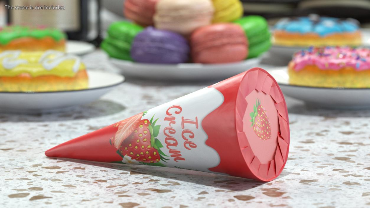 3D model Cone Ice Cream Package Mockup Strawberry