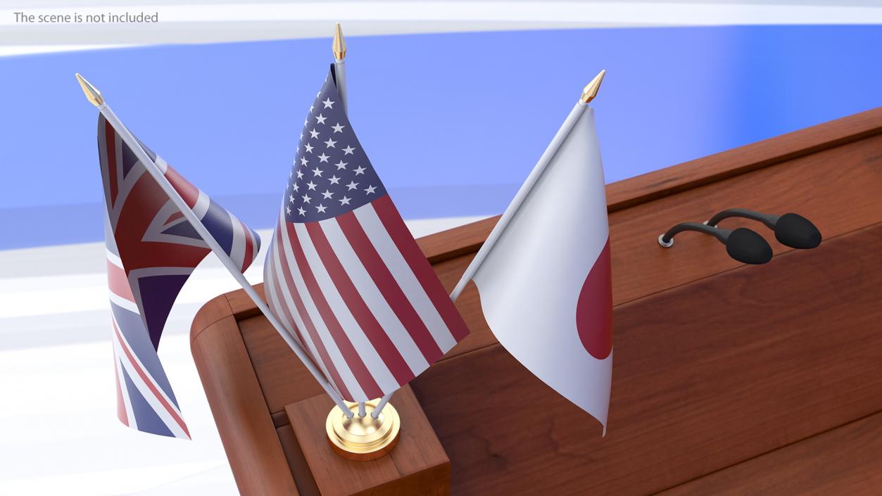 3D Table Flags United Kingdom USA Japan