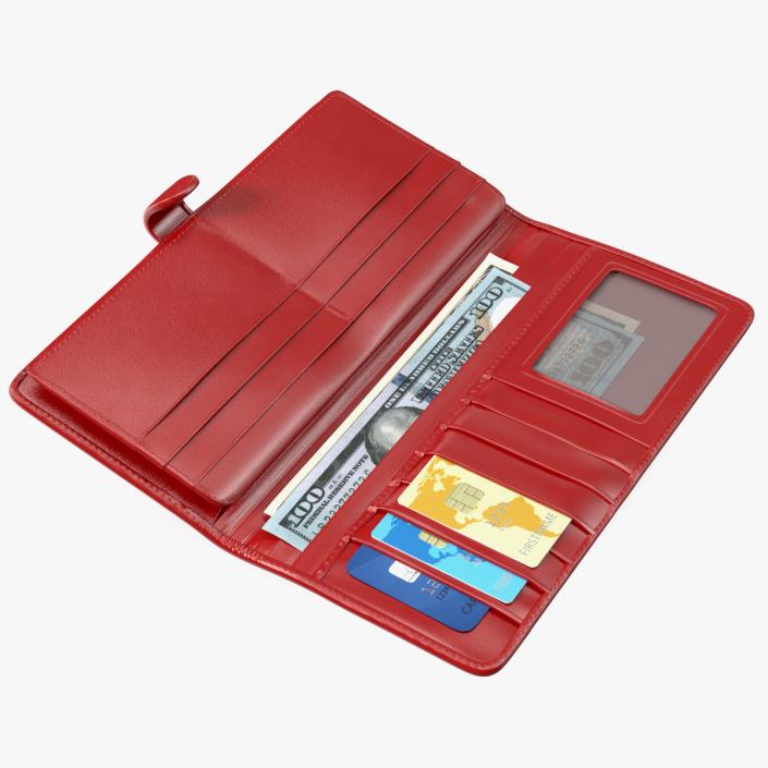 3D model Women Long Wallet with Credit Card and Dollar