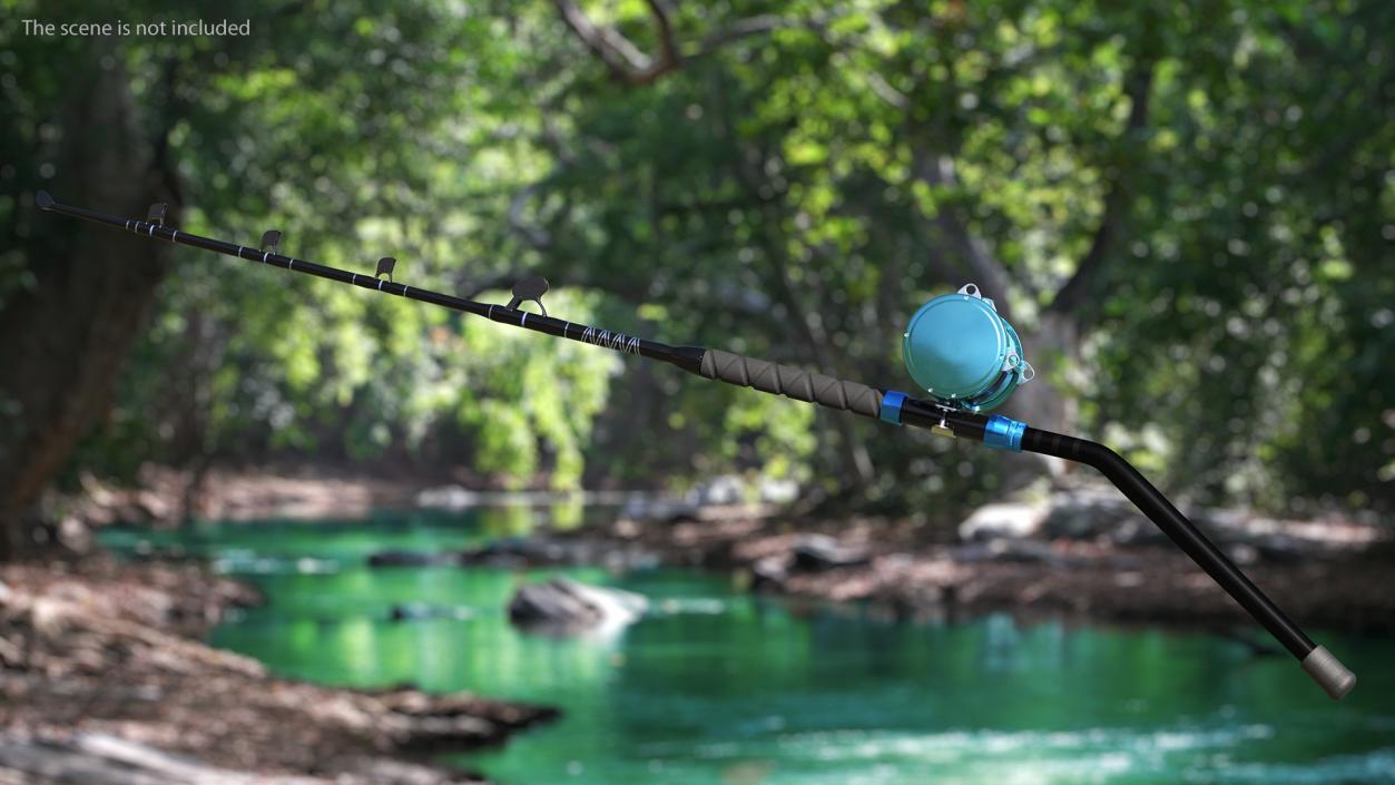 3D model Fishing Reel Long Dredge Rod Rigged