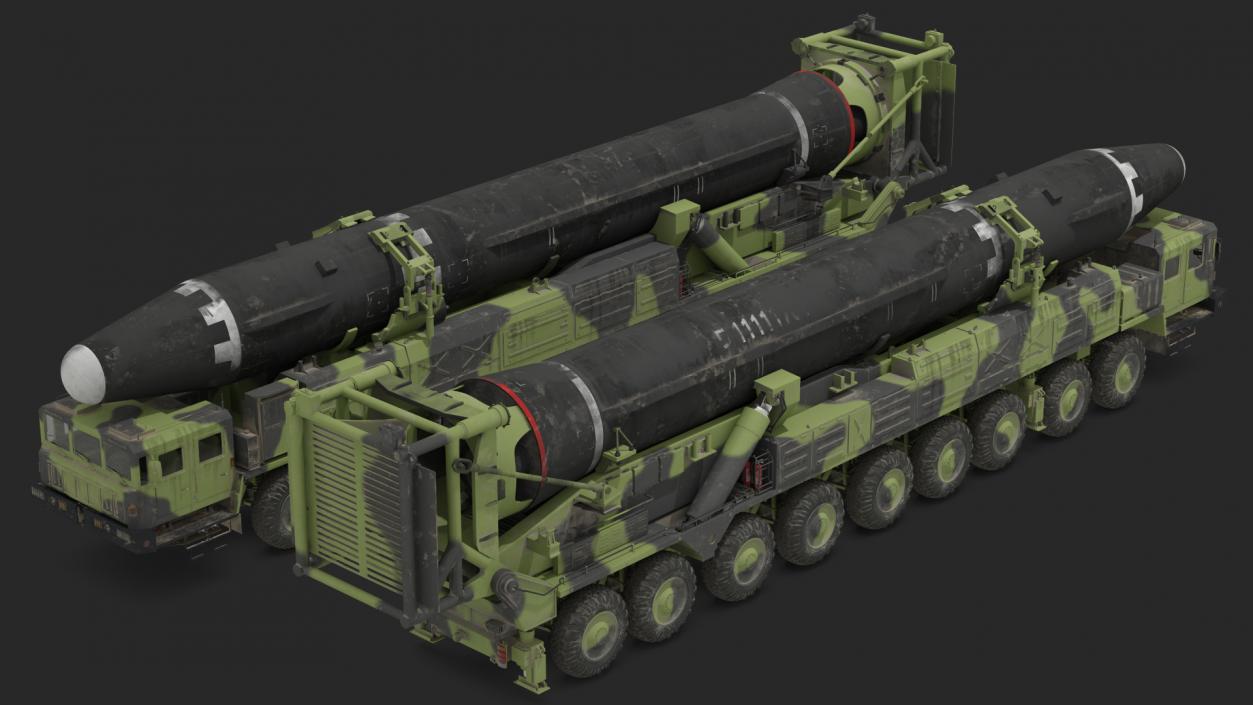3D Transporter Erector Vehicle Hwasong-15 with Intercontinental Ballistic Missile Dirty Rigged