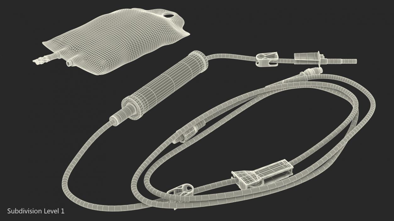3D model IV Fluid Solution Bag and Rolled Dropper