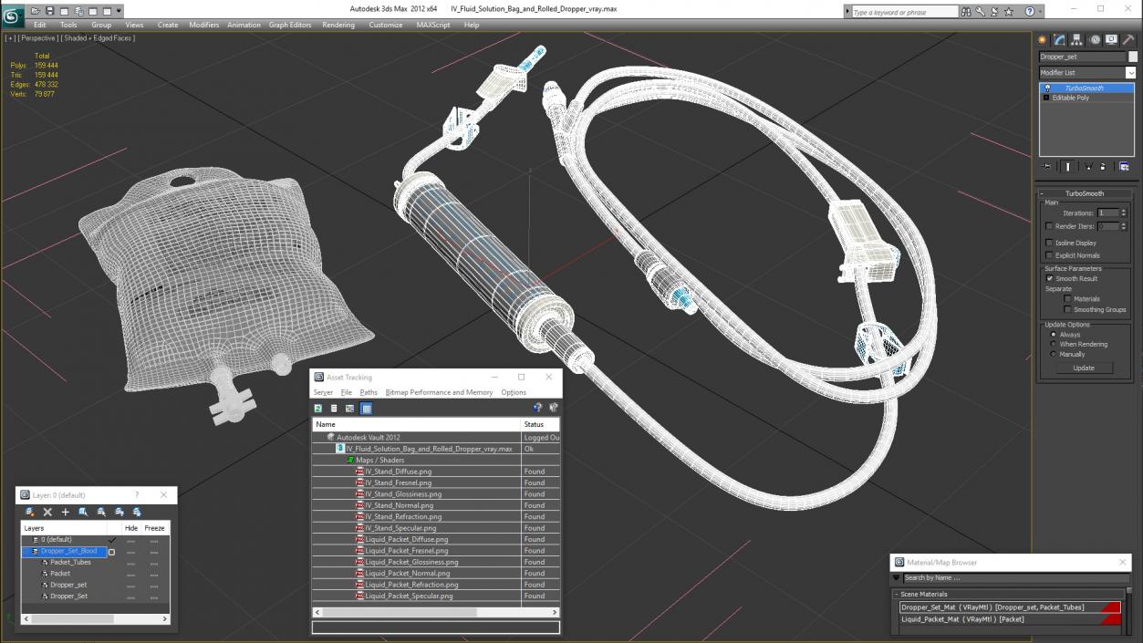 3D model IV Fluid Solution Bag and Rolled Dropper