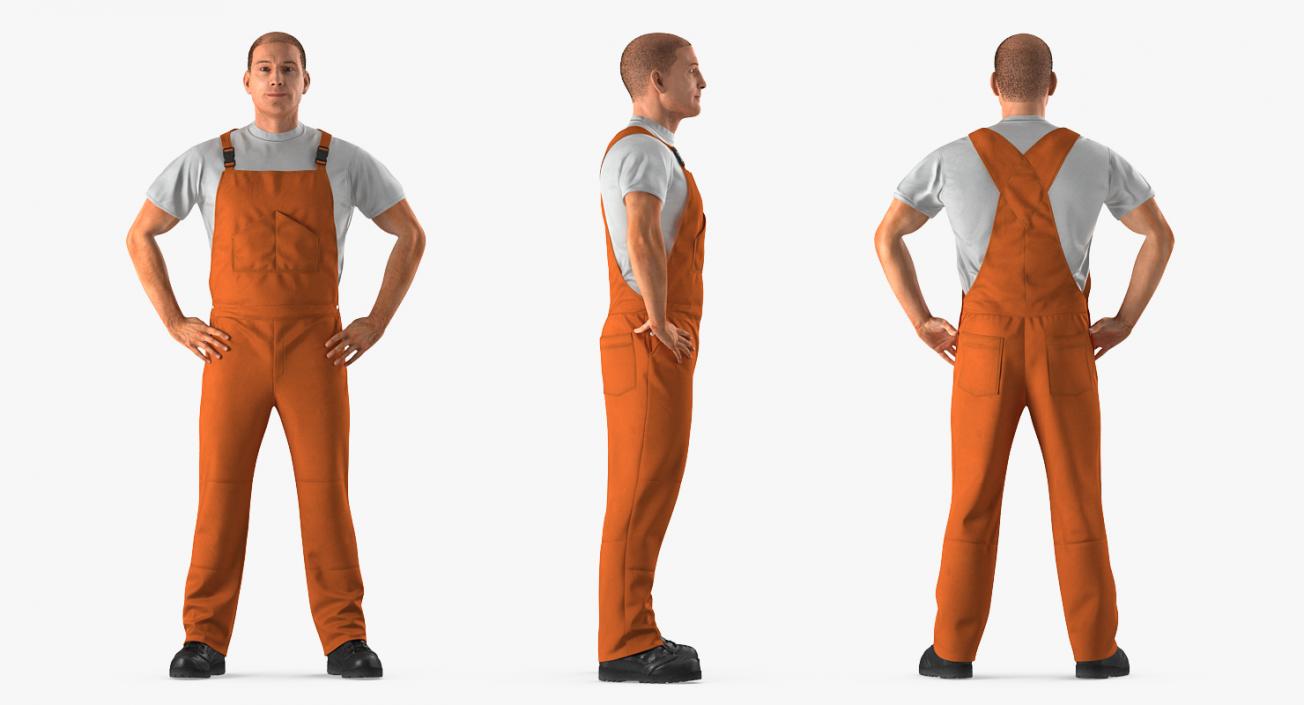Worker In Orange Overalls Standing Pose 3D model