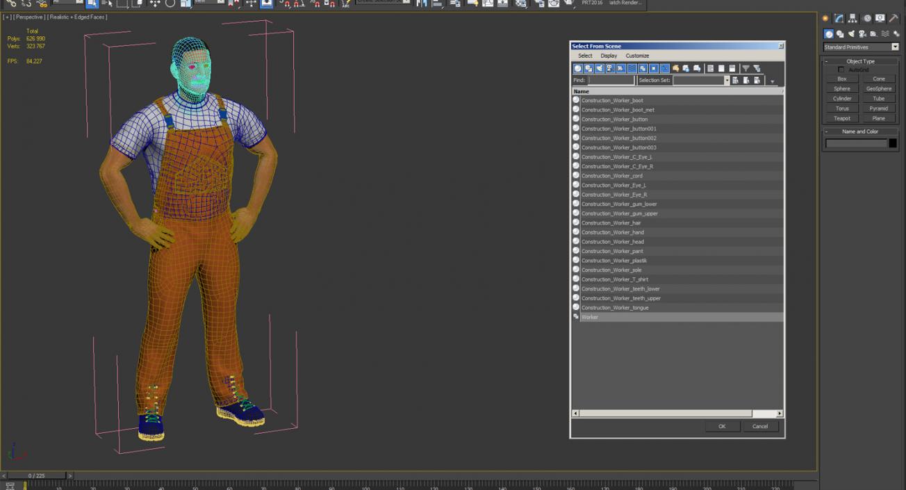 Worker In Orange Overalls Standing Pose 3D model
