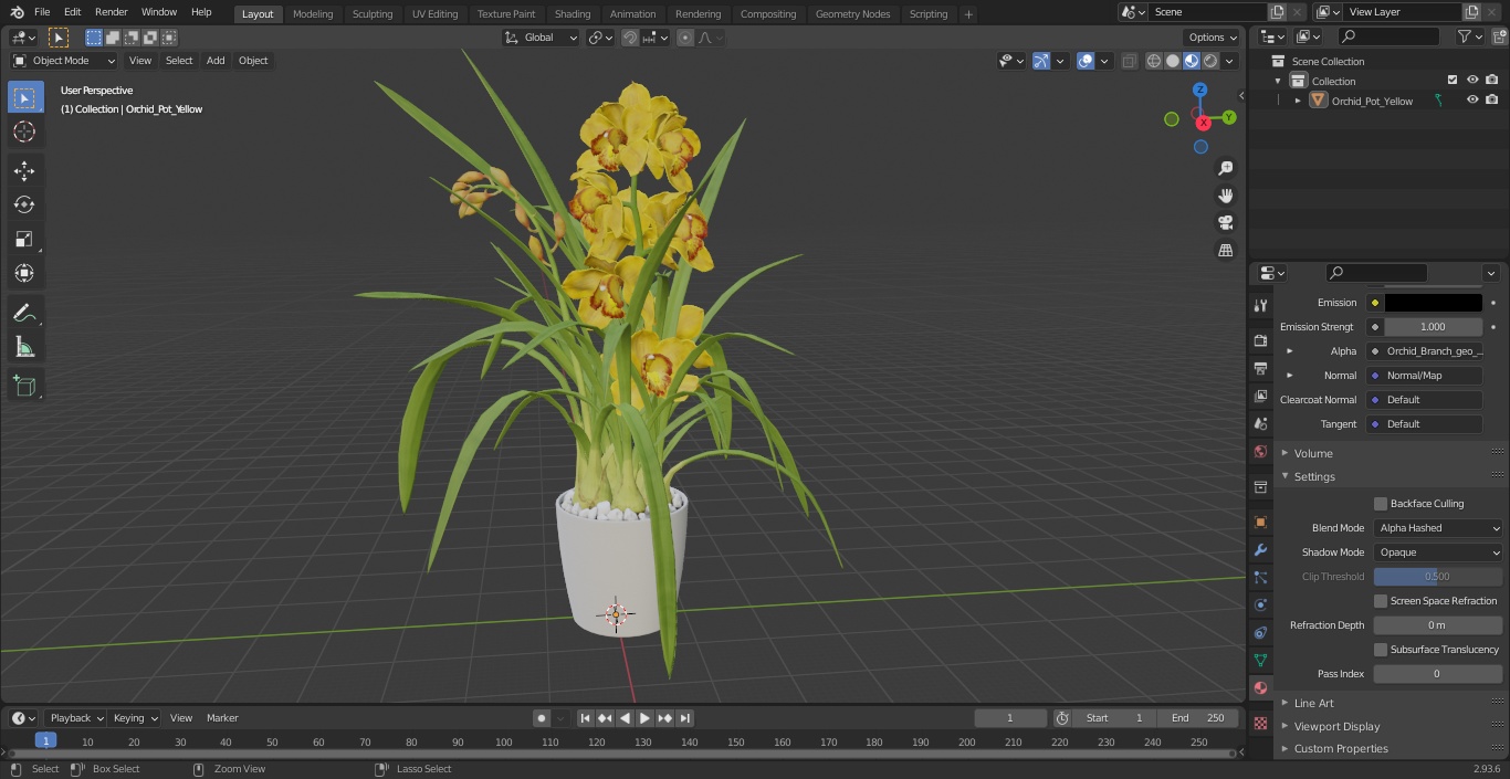 Orchid Pot Yellow 3D