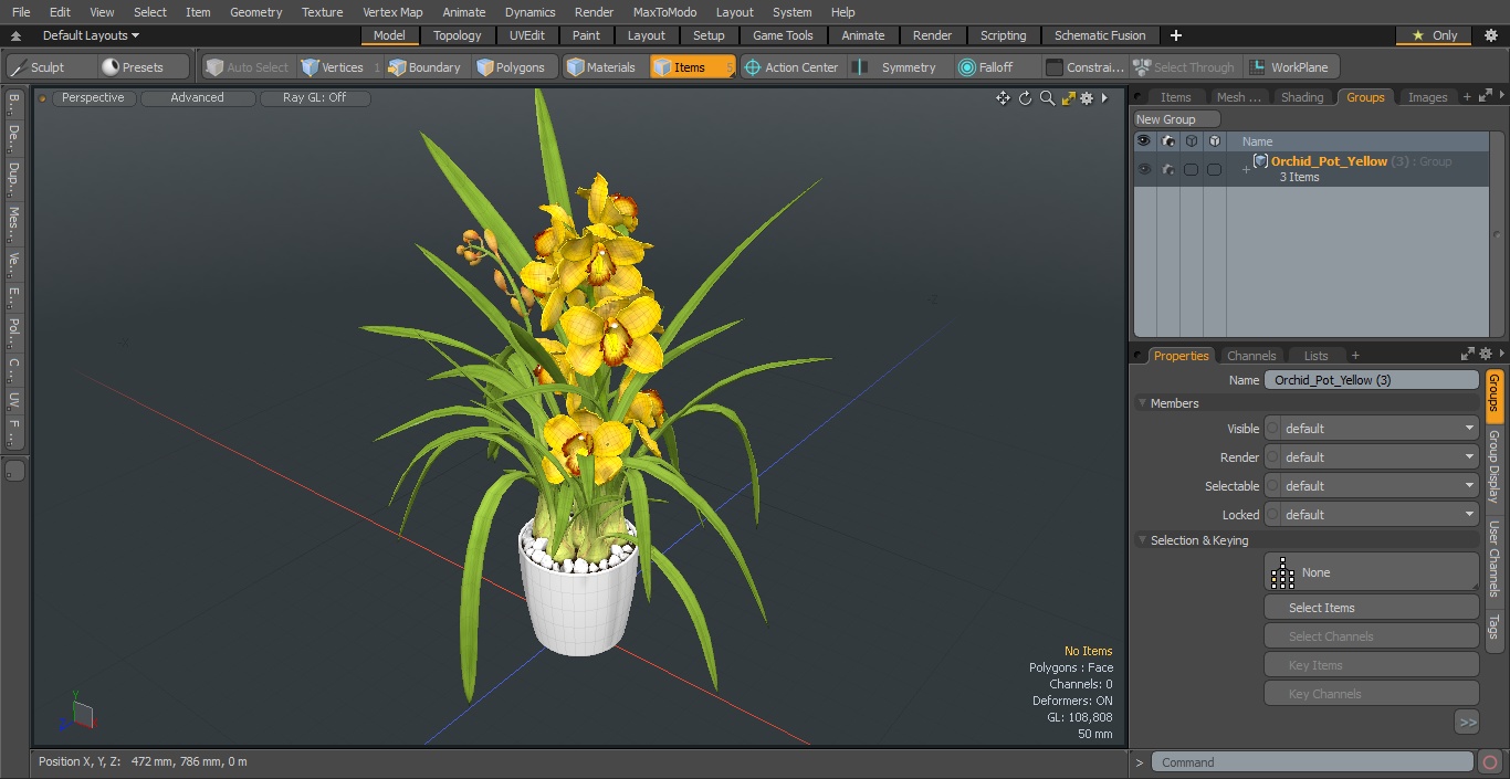Orchid Pot Yellow 3D