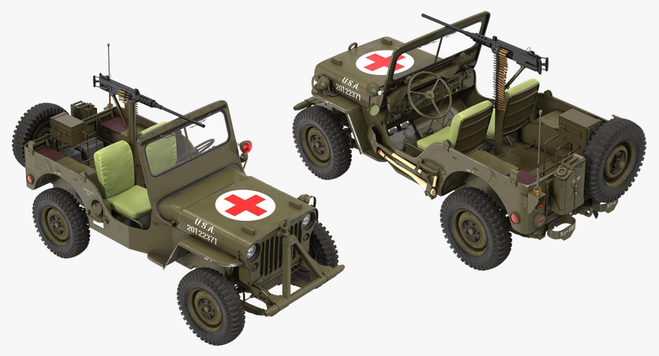 US Army Jeep Willys MB Ambulance Rigged 3D model
