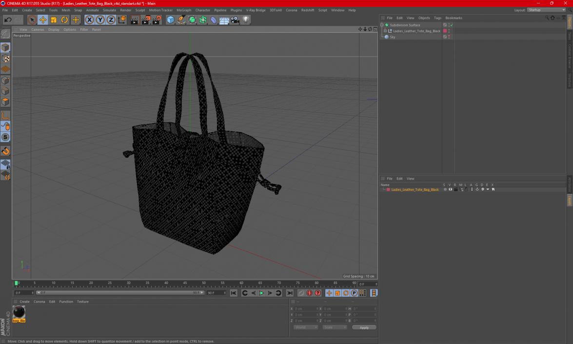 Ladies Leather Tote Bag Black 3D model