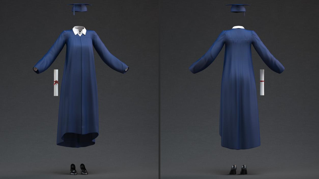 Black Graduation Gown and Cap 3D model