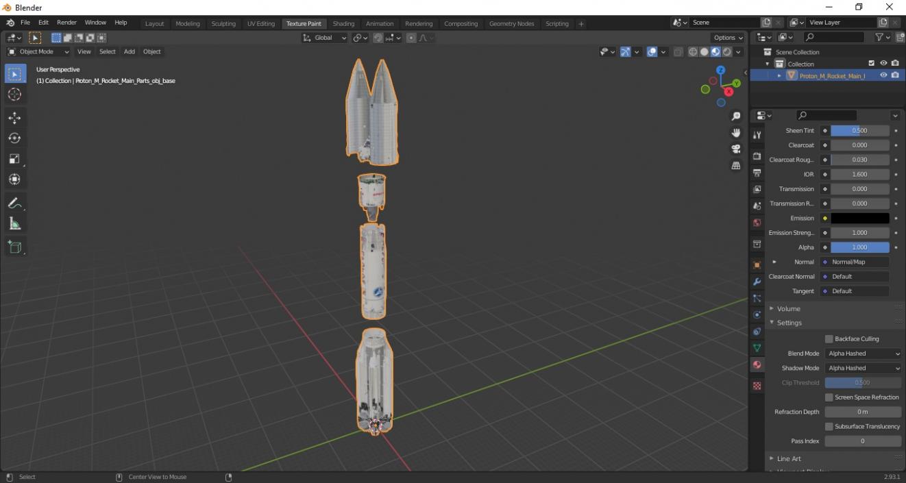 3D Proton M Rocket Main Parts