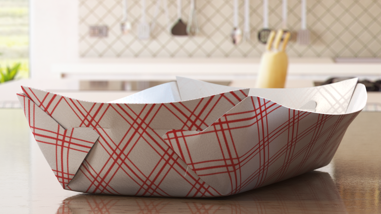 3D Paper Food Boat Tray Red Checker Set