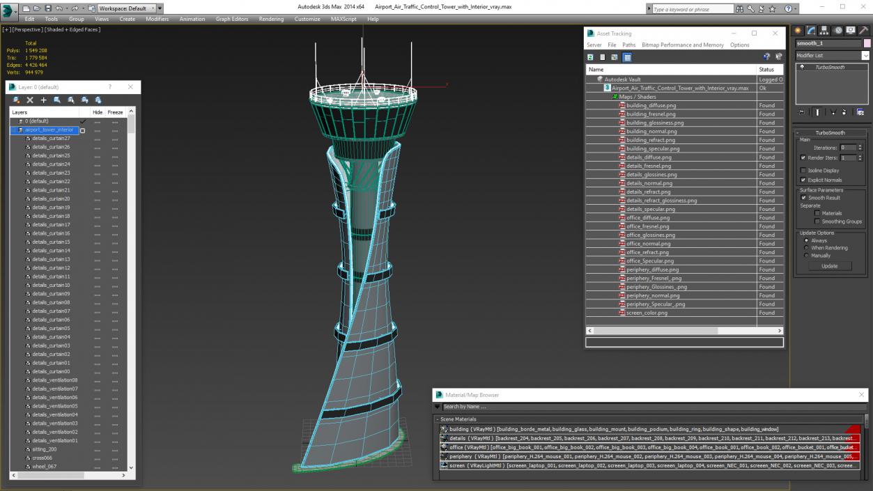 Airport Air Traffic Control Tower with Interior 3D