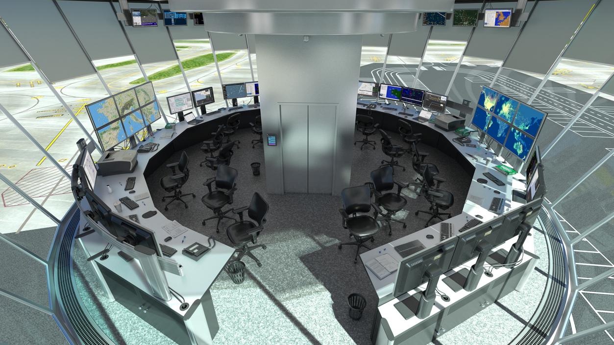 Airport Air Traffic Control Tower with Interior 3D
