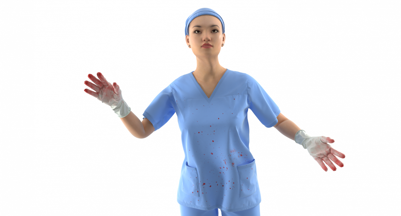 3D Asian Female Surgeon Stained with Blood 2 Rigged model