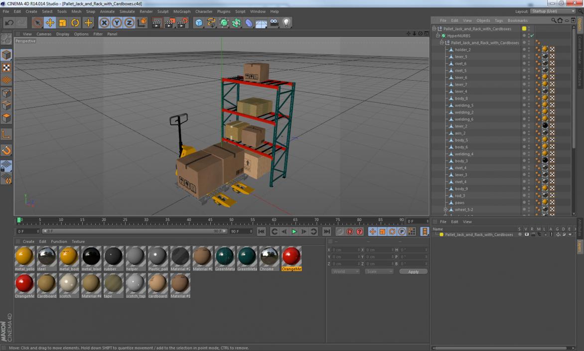 3D model Pallet Jack and Rack with Cardboxes