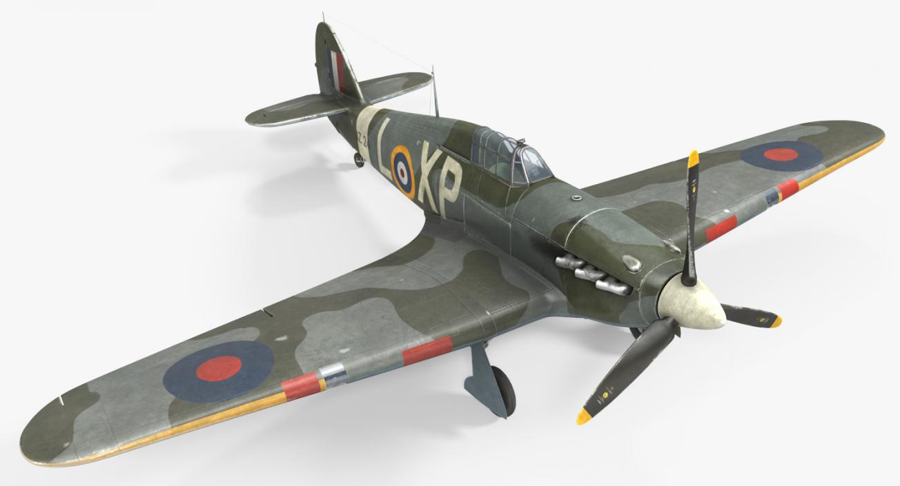 3D Hawker Hurricane Weathered Rigged model