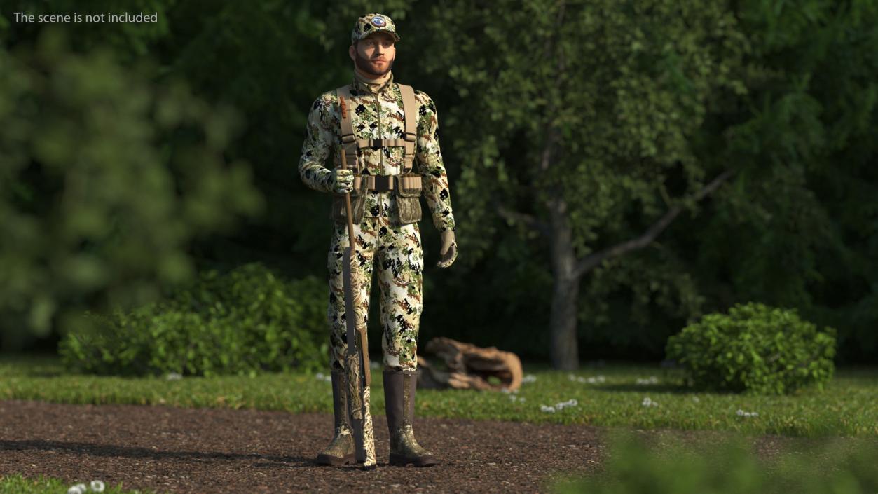 Modern Hunter in Forest Camo Fur Rigged 3D model