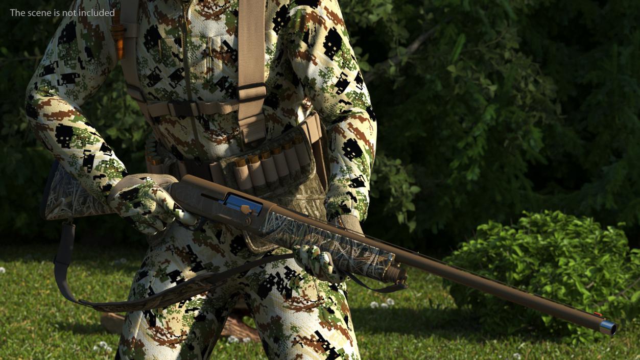 Modern Hunter in Forest Camo Fur Rigged 3D model
