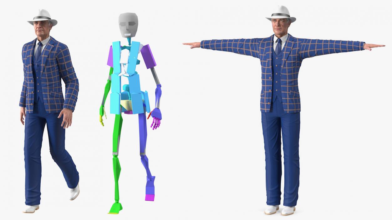 3D Elderly Man Leisure Suit Rigged