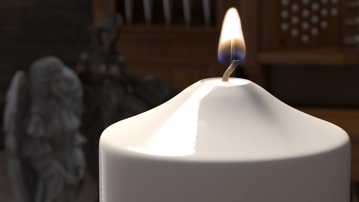 Lit White Wax Pillar Candle 3D