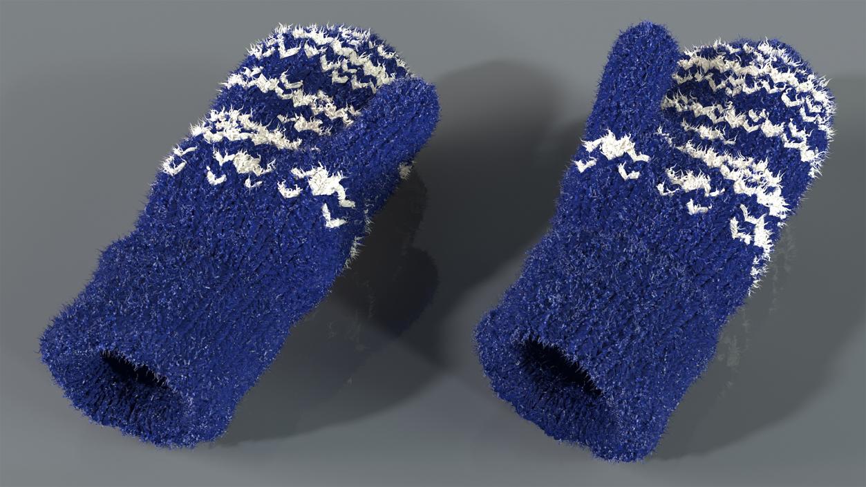 Pair of Blue Wool Mittens Fur 3D model