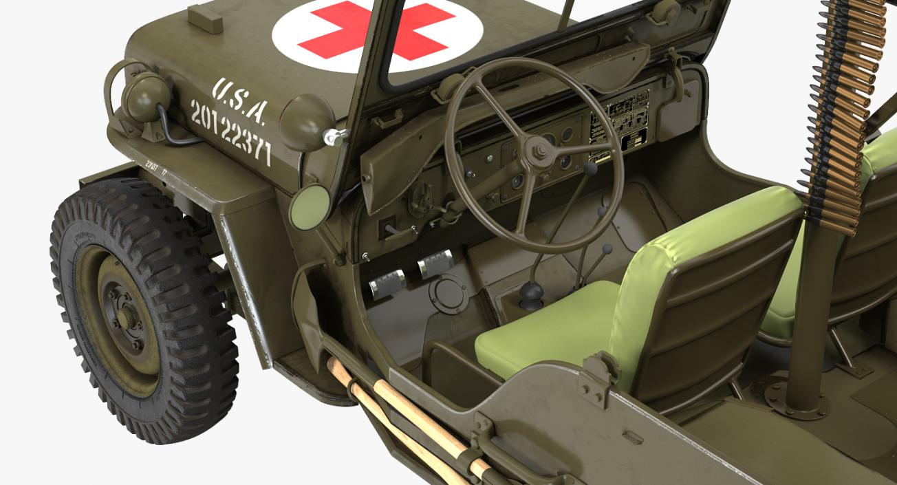 Willys Jeep MB 44 with Trailer Ambulance Rigged 3D