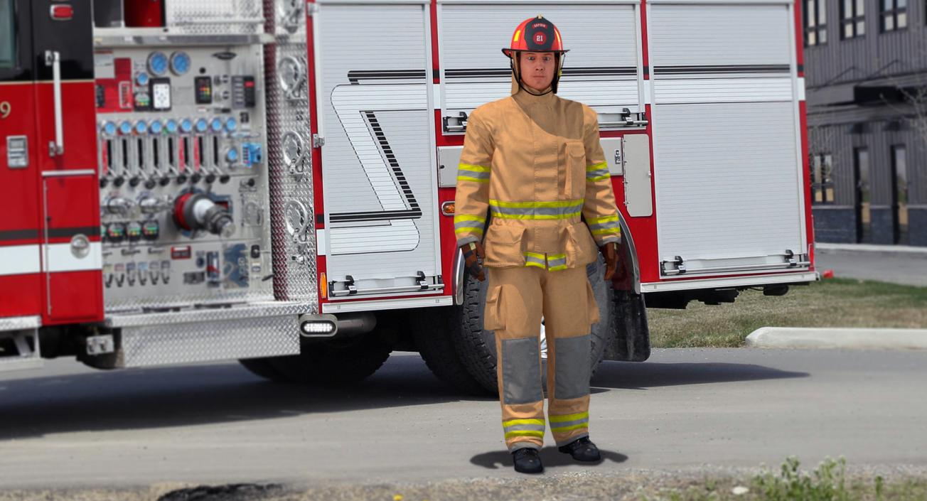 3D US Firefighter with Fully Protective Suit Rigged model