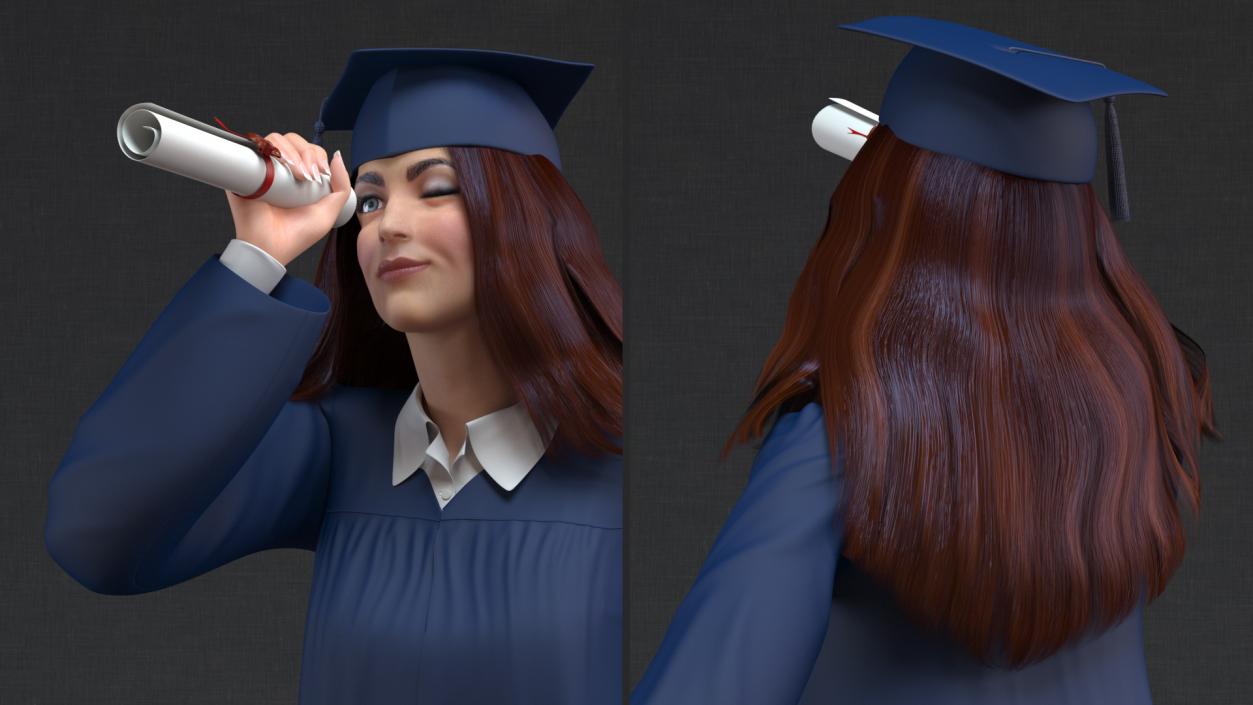 3D Female College Graduate holding Certificate model