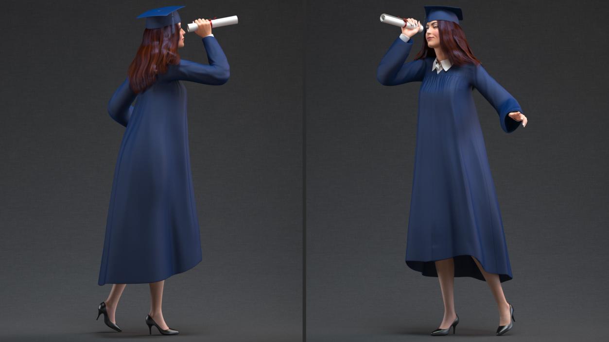 3D Female College Graduate holding Certificate model