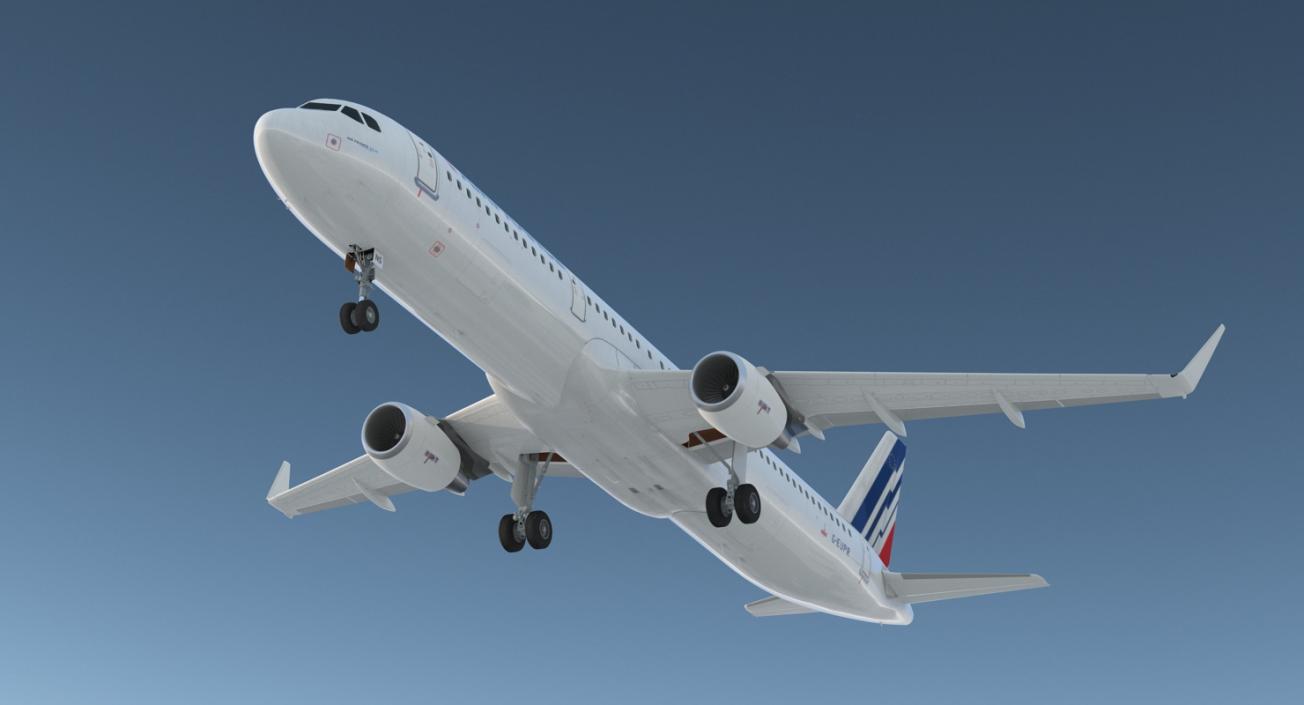 3D model Airbus A321 with Interior and Cockpit Air France Rigged
