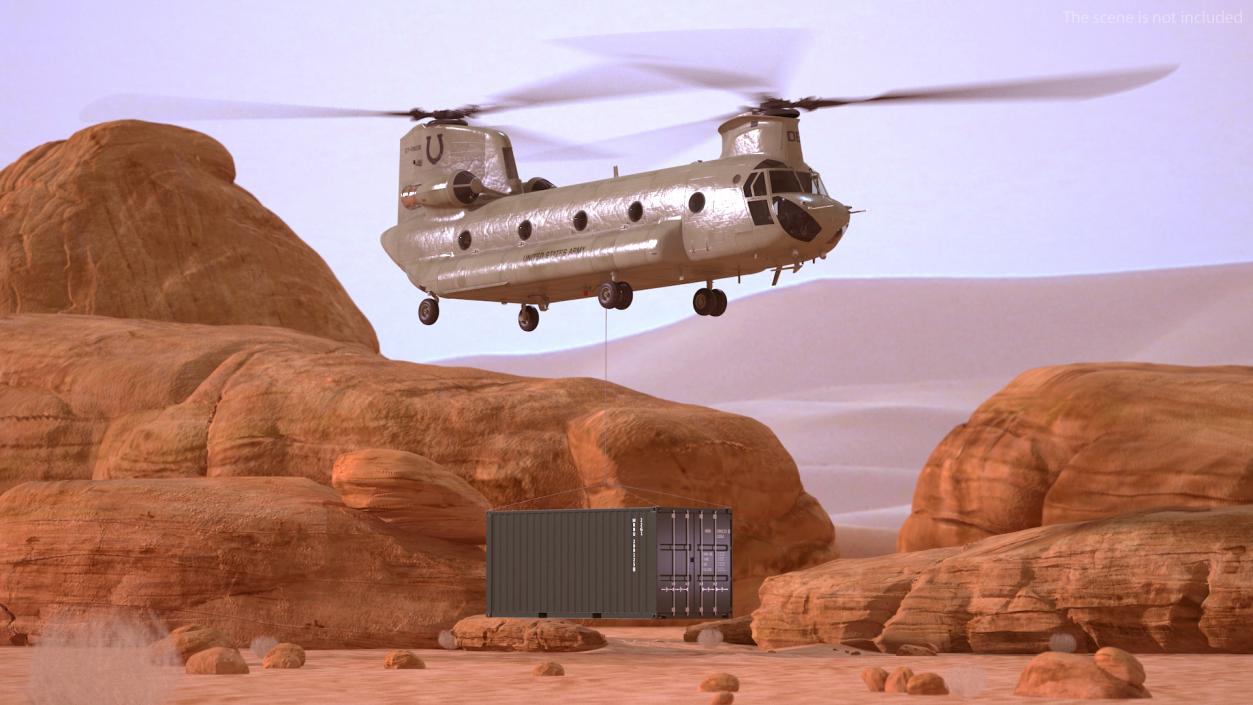 3D US Army Transport Helicopter With 20 ft ISO Container model