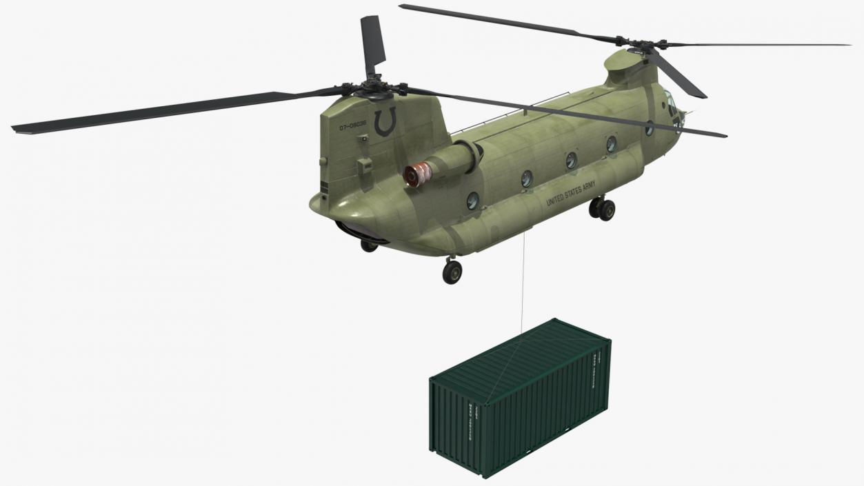 3D US Army Transport Helicopter With 20 ft ISO Container model