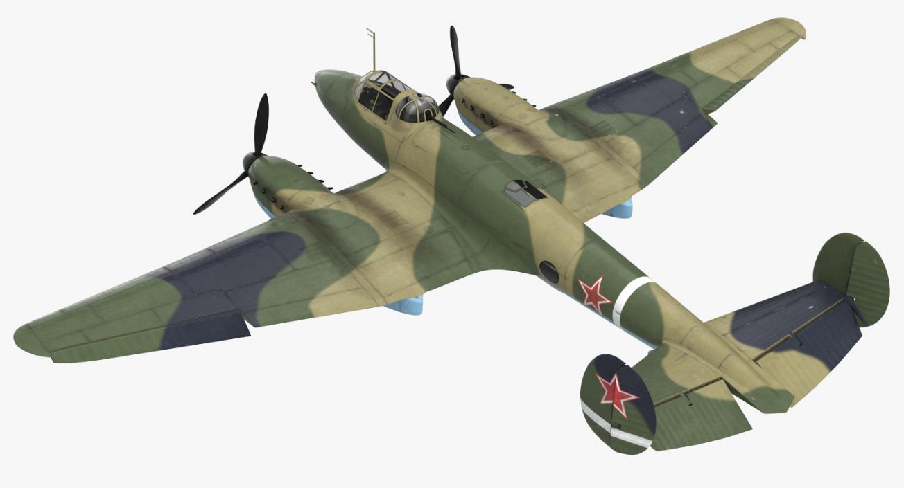 3D Soviet WWII Light Bomber Petlyakov Pe-2 Rigged