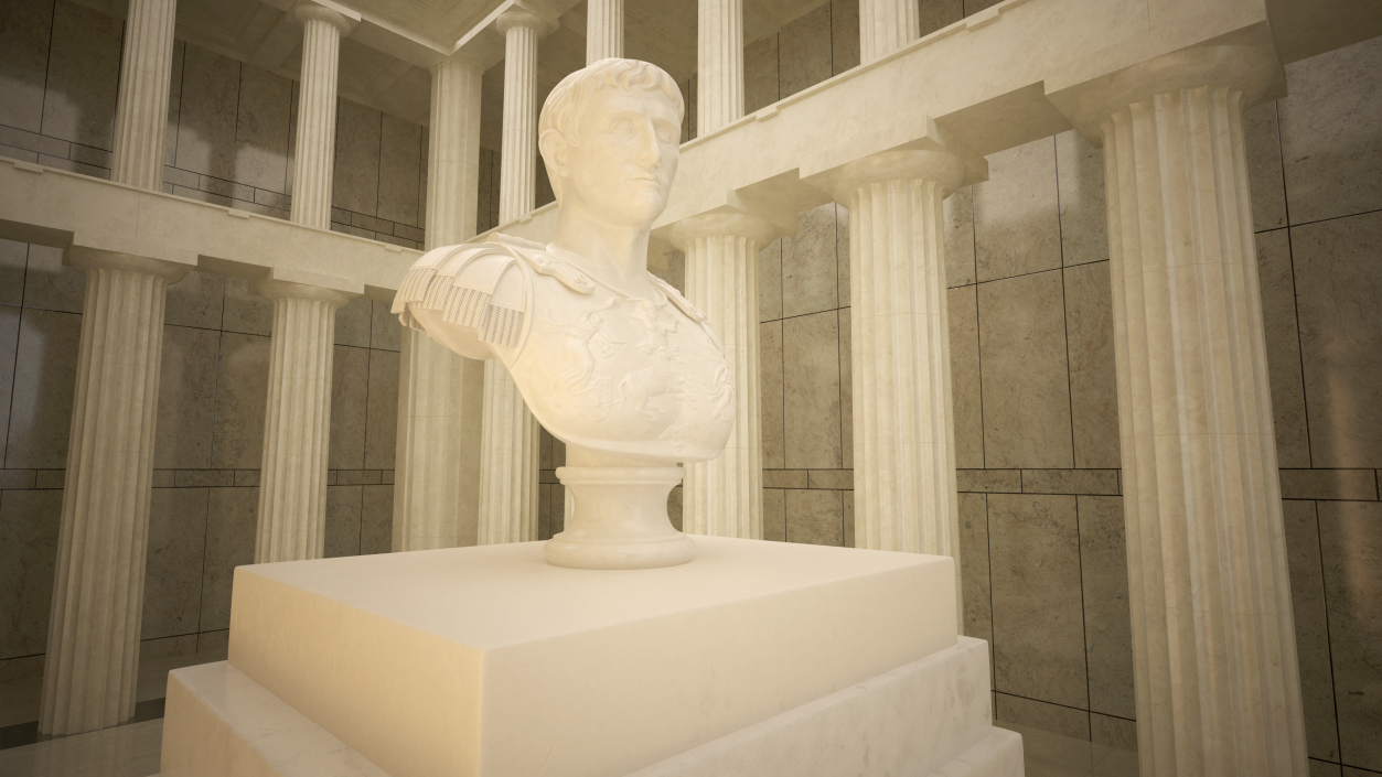 Roman Emperor Bust on Marble Pedestal 3D