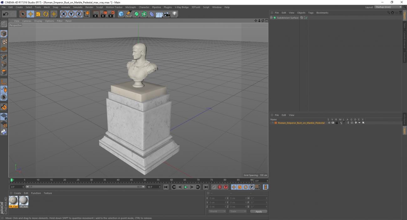 Roman Emperor Bust on Marble Pedestal 3D