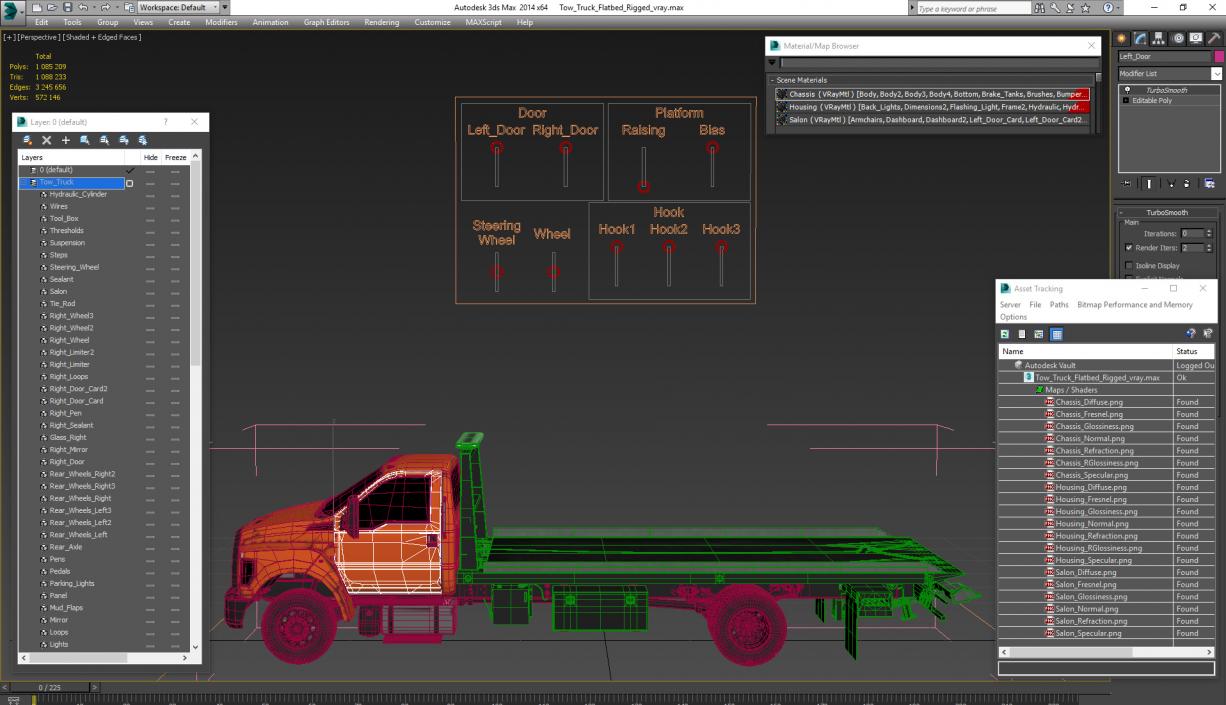 Tow Truck Flatbed Rigged 3D model
