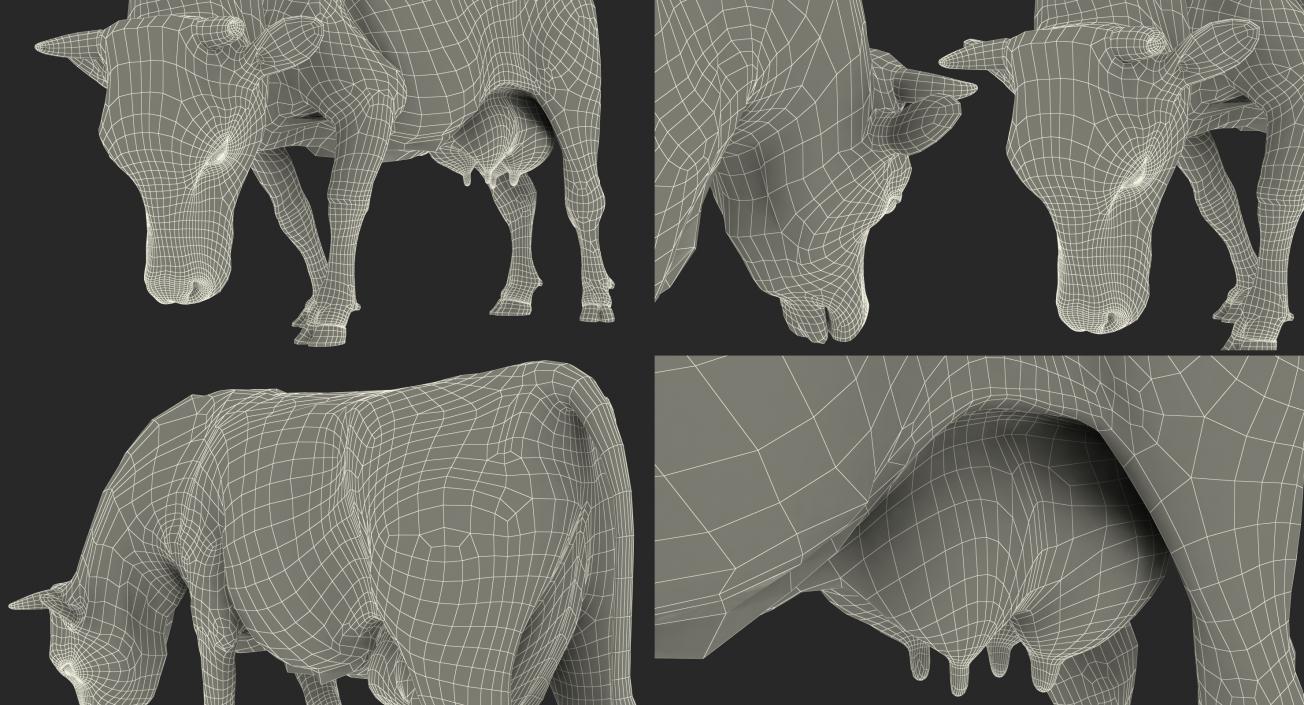 3D model Dairy Cow Eating Pose with Fur