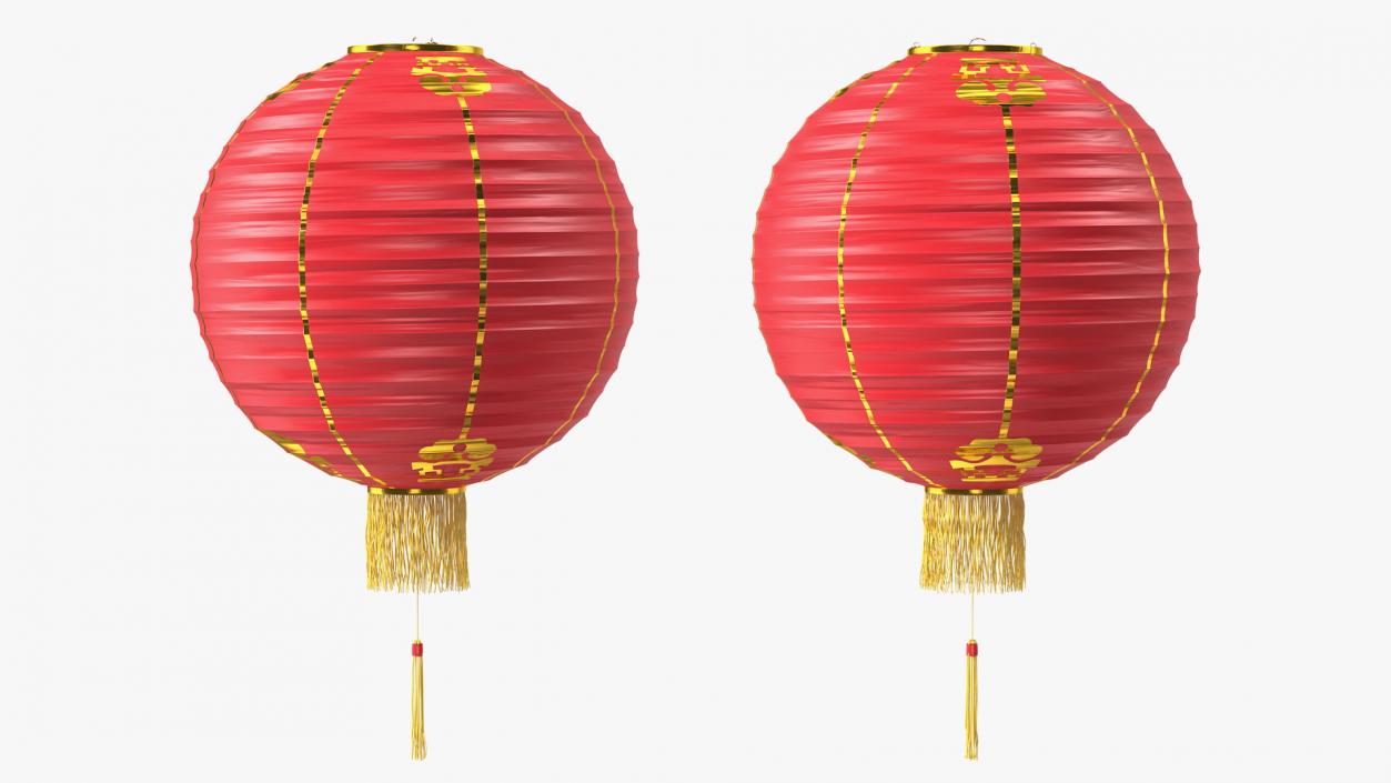 Red Paper Chinese Lantern with Tassel 3D
