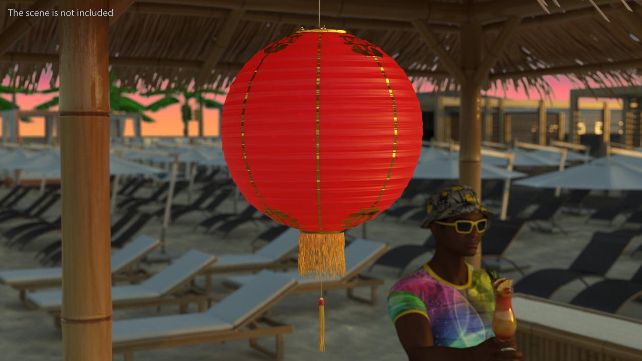 Red Paper Chinese Lantern with Tassel 3D