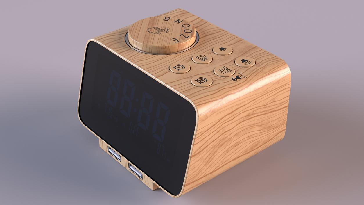 Digital Alarm Clock Radio Wooden 3D