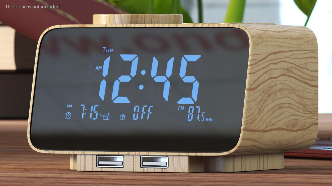 Digital Alarm Clock Radio Wooden 3D