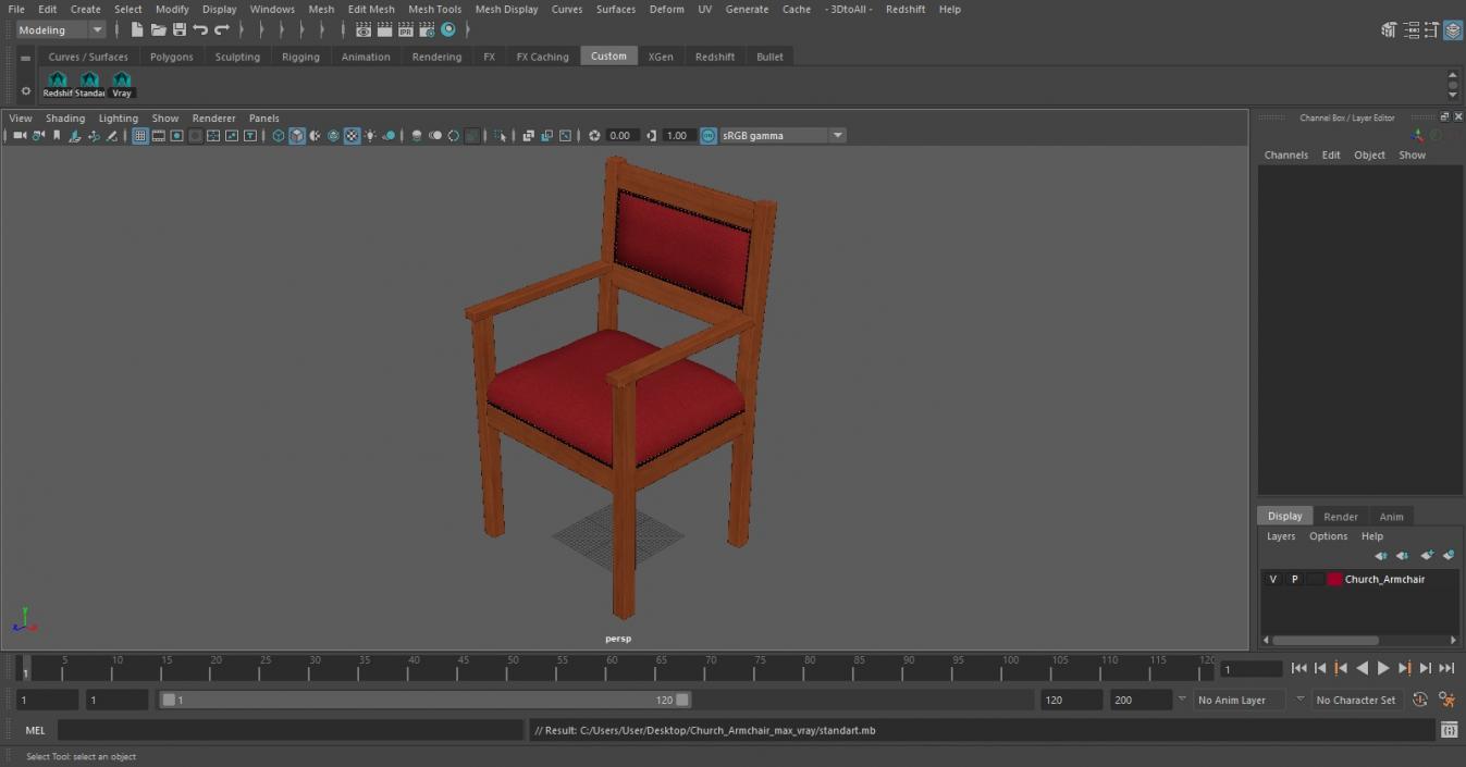 Church Wooden Armchair 3D