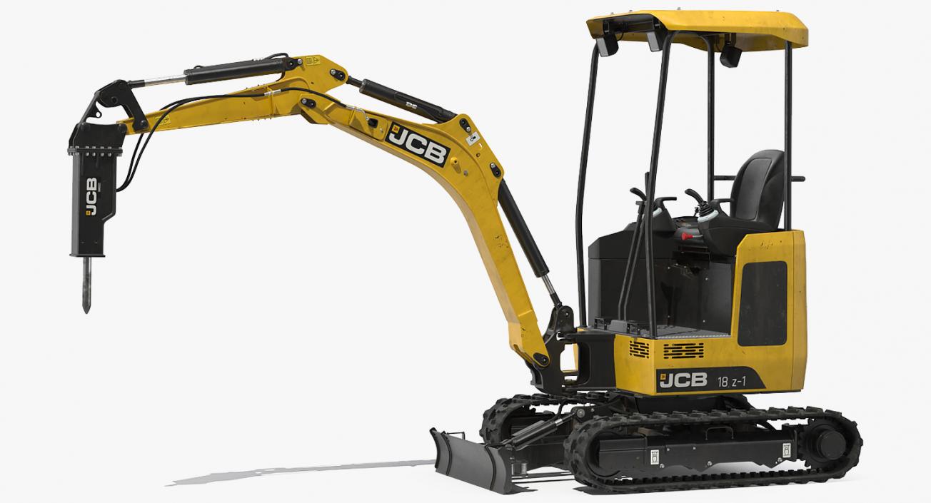 Tracked Mini Excavator JCB 18Z1 with Breaker Dirty Rigged 3D