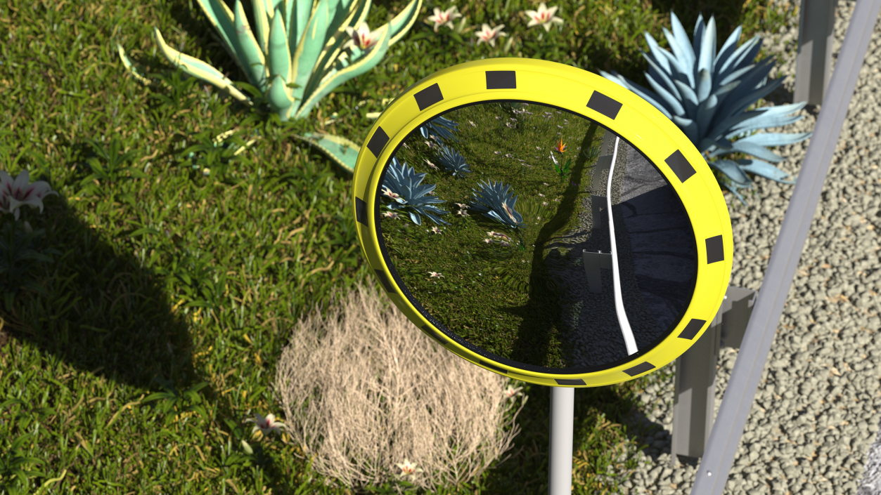 3D Industrial Round Mirror Yellow Frame