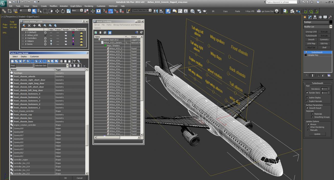 3D Airbus A321 Generic Rigged