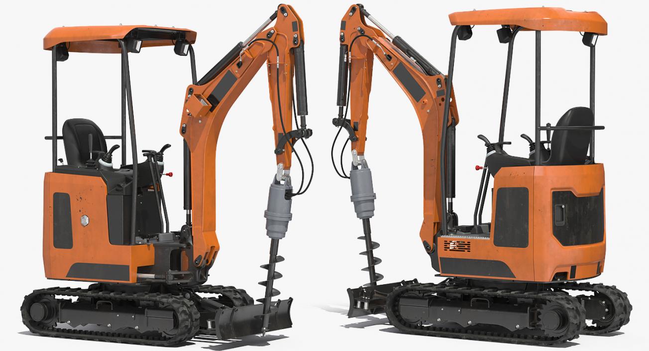 3D Tracked Mini Excavator with Drill Generic Rigged model