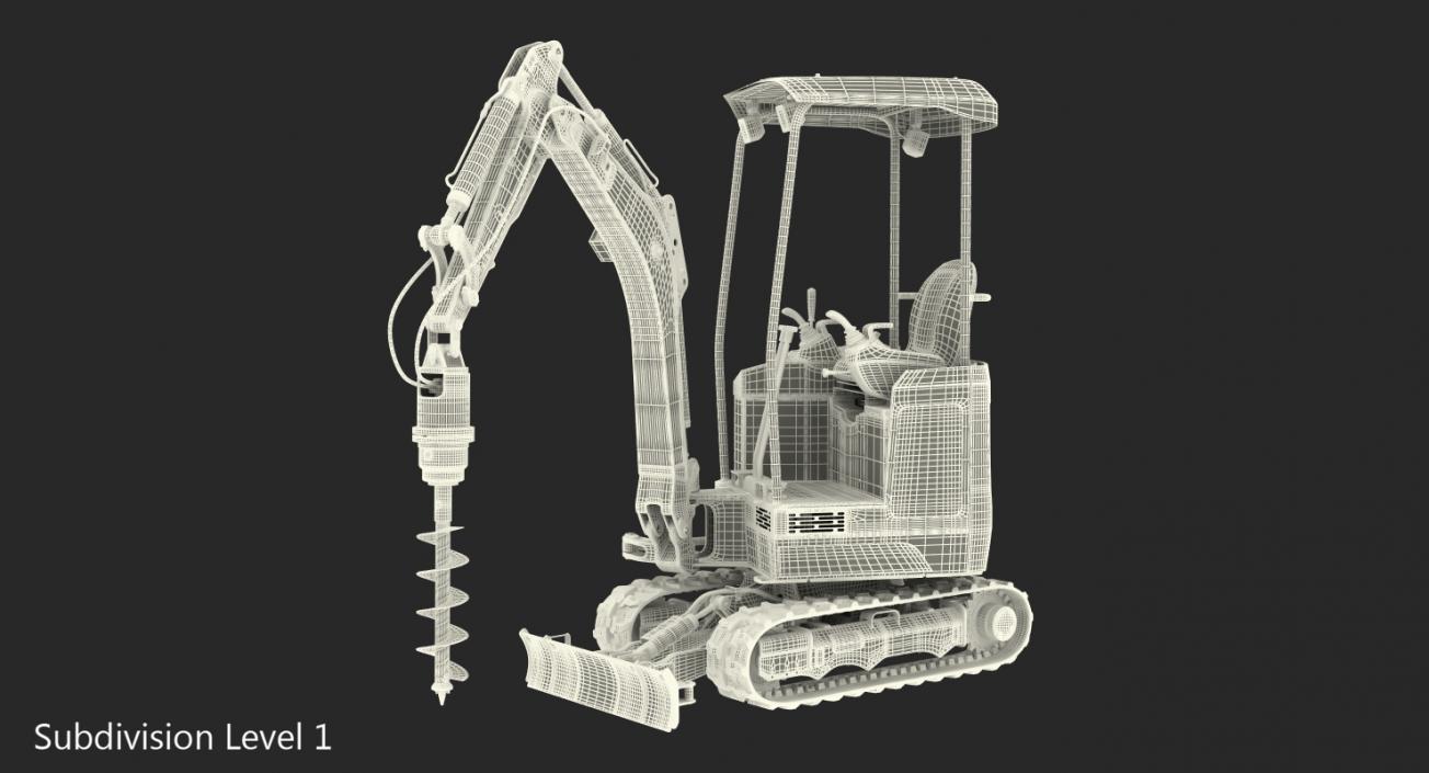 3D Tracked Mini Excavator with Drill Generic Rigged model
